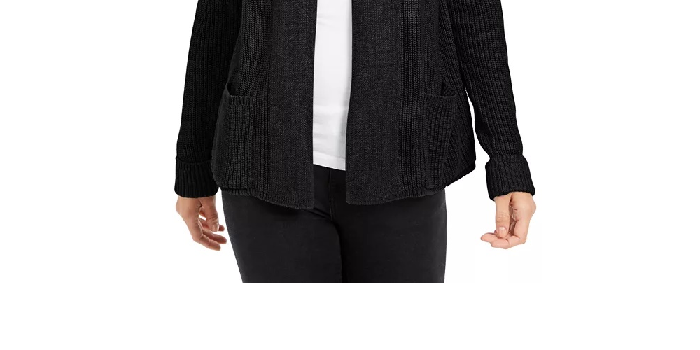 Cardigan curto de algodão feminino Charter Club, preto, tamanho pequeno