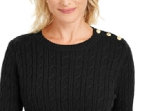 Suéter feminino com estampa texturizada e gola joia, manga comprida, tamanho médio, preto, Charter Club