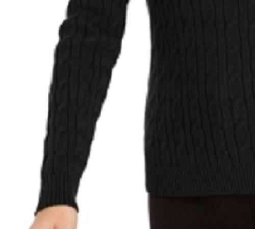 Suéter feminino com estampa texturizada e gola joia, manga comprida, tamanho médio, preto, Charter Club