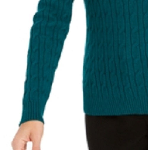 Suéter feminino com textura e estampa, manga comprida, gola redonda, tamanho verde escuro, tamanho médio