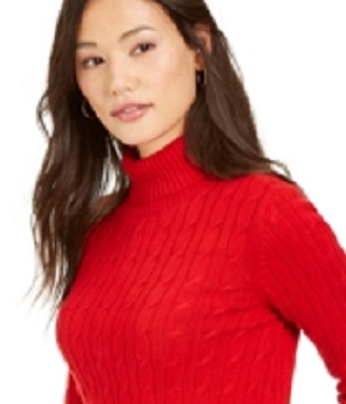 Suéter feminino Charter Club Cable com gola alta, vermelho, tamanho extragrande