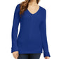 Suéter feminino de algodão texturizado com decote em V, azul, tamanho grande, da Charter Club