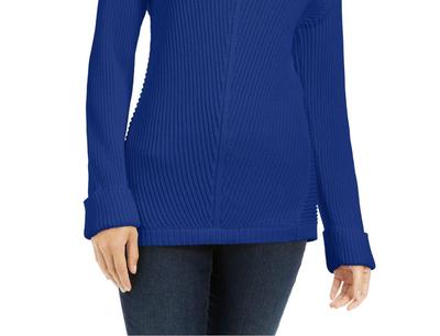 Suéter feminino de algodão texturizado com decote em V, azul, tamanho grande, da Charter Club