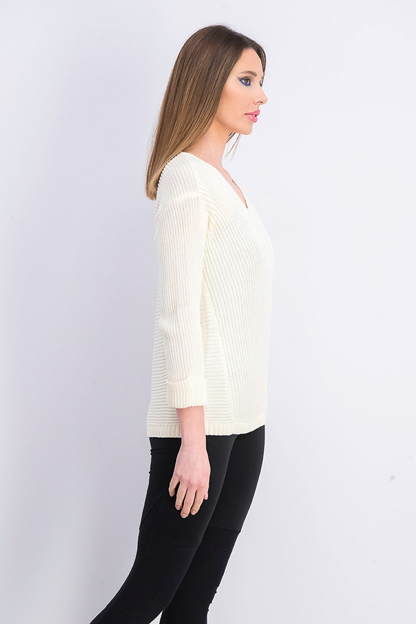 Suéter feminino Charter Club Petite de algodão canelado com punho, branco, tamanho médio