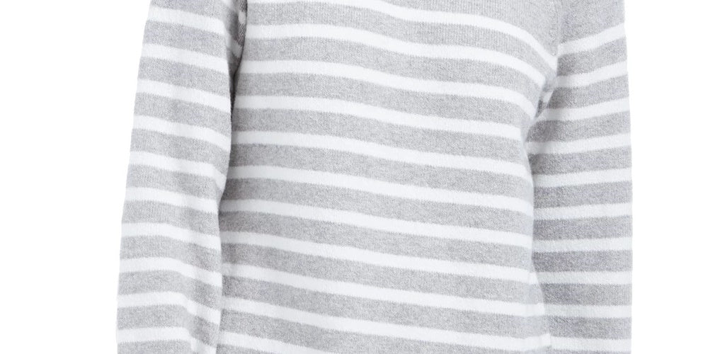 Suéter feminino listrado com gola alta Charter Club cinza tamanho extra grande