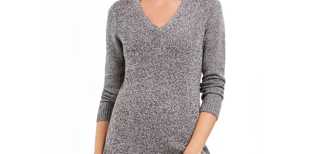 Suéter túnica feminino Charter Club em malha mesclada, preto, tamanho grande