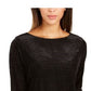 Charter Club Blusa feminina de veludo preto com manga 3/4 e gola alta, tamanho X-S