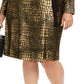Vestido feminino plus size metálico com estampa animal da INC International Concepts, dourado, tamanho 1X