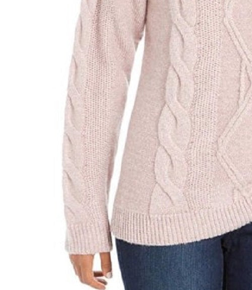 Suéter feminino Charter Club com decote careca e tricô com glitter, rosa, tamanho grande