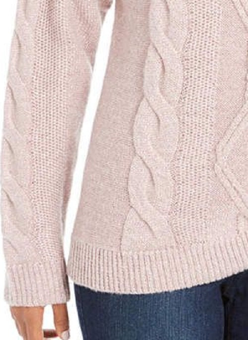 Suéter feminino Charter Club com gola alta e tricô trançado com glitter, rosa, tamanho médio