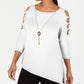Blusa feminina JM Collection com bainha assimétrica e manga escada, branca, tamanho pequeno