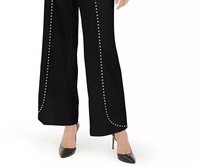 Calça feminina de crepe com tachas e pernas largas, preta, tamanho extragrande, da INC International Concepts