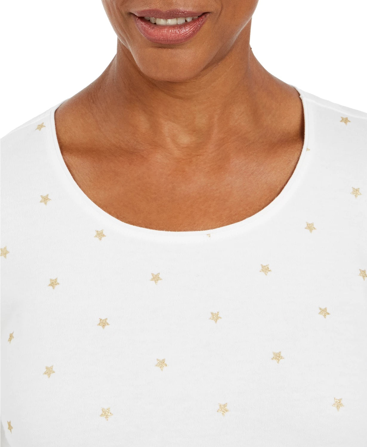 Karen Scott Camisa Feminina Petite Glitter Star Print Branca Tamanho Petite