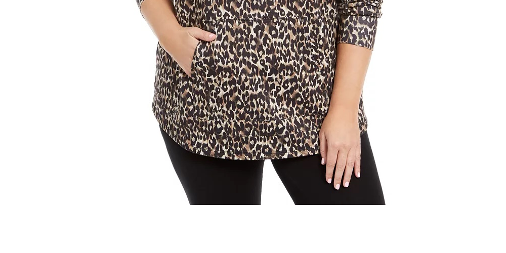 Ideology Moletom feminino plus size com capuz estampado e bainha redonda bege cáqui tamanho 1X