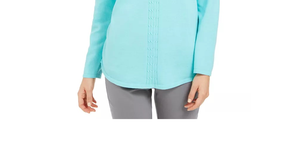 Karen Scott Suéter Feminino de Algodão com Malha Trançada Azul Tamanho Grande