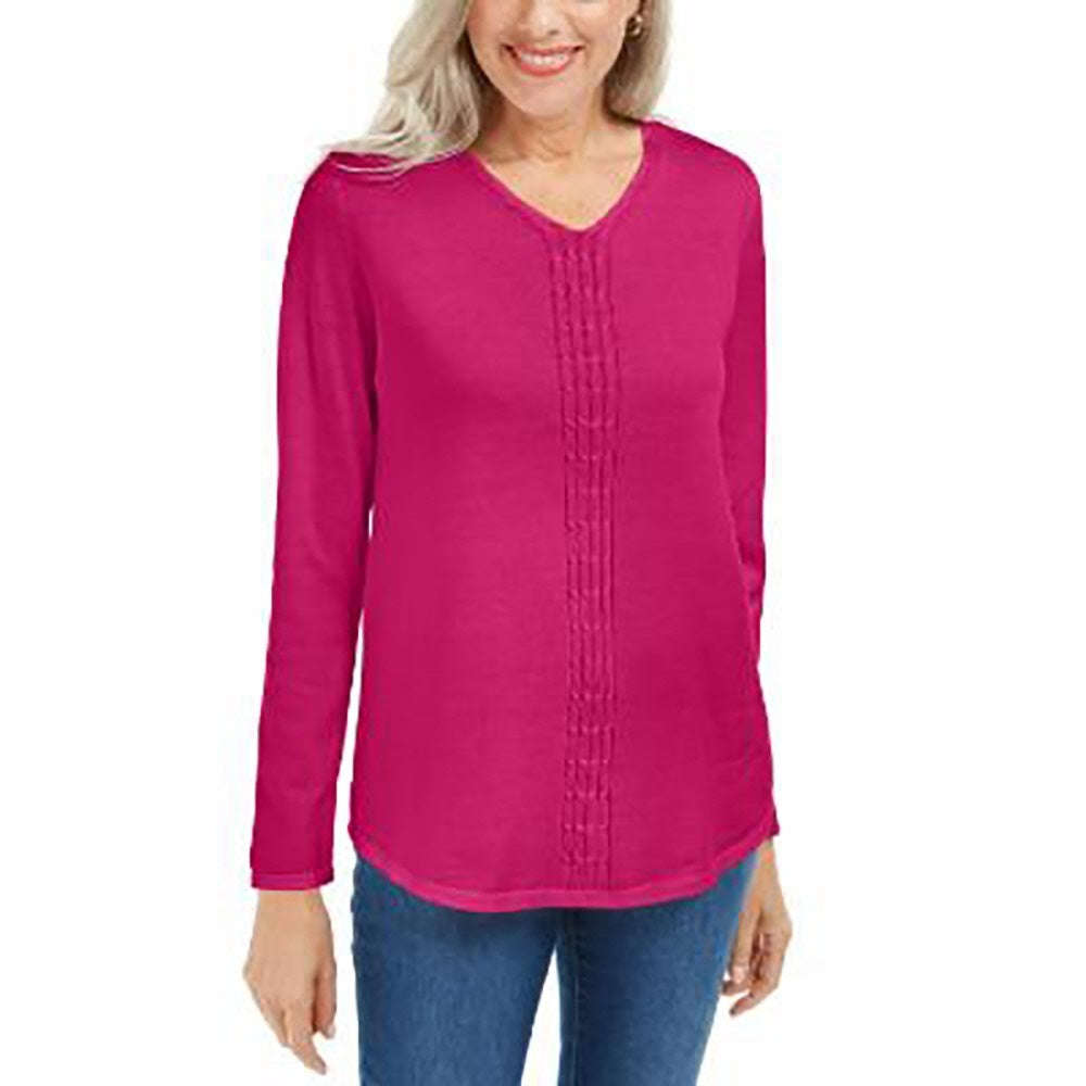 Karen Scott Suéter Feminino de Tricô de Algodão Rosa Tamanho X-G