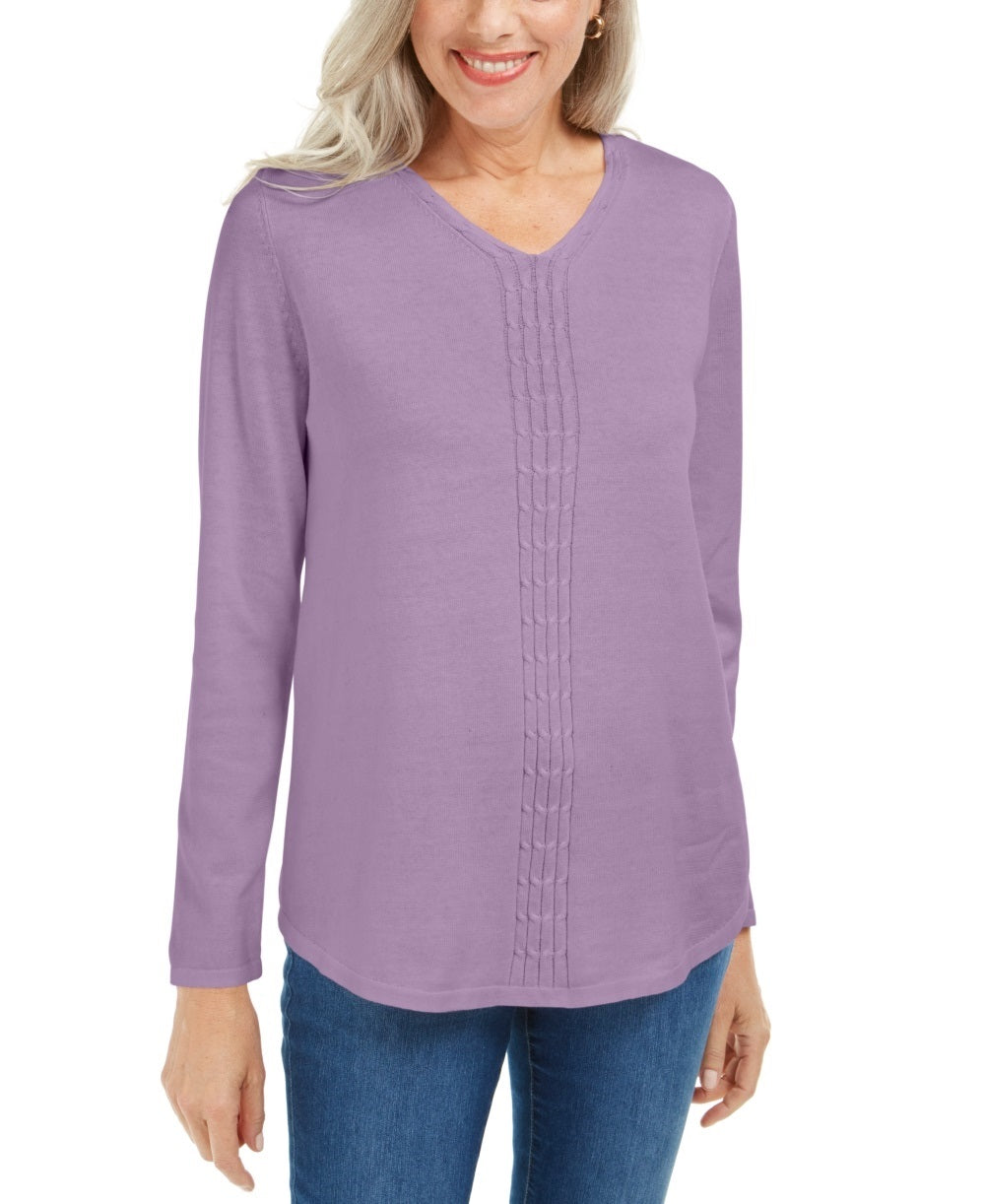 Karen Scott Suéter Feminino de Tricô com Cabo de Algodão Roxo Tamanho Médio