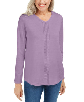 Karen Scott Suéter Feminino de Tricô com Cabo de Algodão Roxo Tamanho Médio