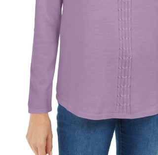 Karen Scott Suéter Feminino de Tricô com Cabo de Algodão Roxo Tamanho Médio