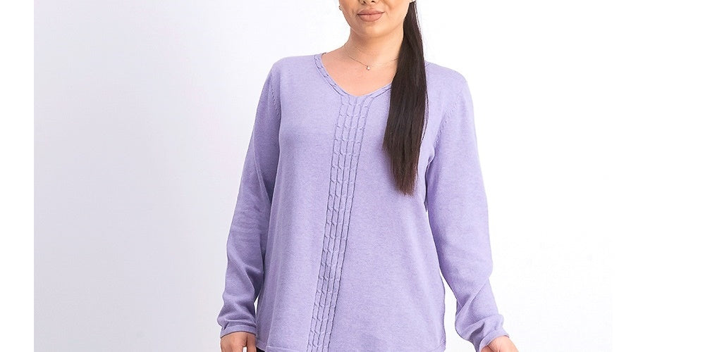 Karen Scott Suéter Feminino de Tricô em Algodão com Cabo Roxo Tamanho P