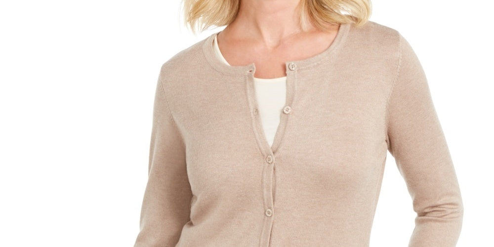 Karen Scott Cardigan Feminino Colorblock Bege Tamanho Grande