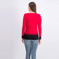 Karen Scott Cardigan Feminino com Barra Colorida e Blocos Vermelho Tamanho Pequeno Médio