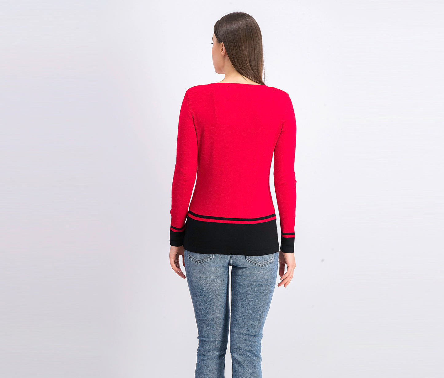 Karen Scott Cardigan Feminino com Barra Colorida e Blocos Vermelho Tamanho Pequeno Médio