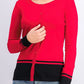 Karen Scott Cardigan Feminino com Barra Colorida e Blocos Vermelho Tamanho Pequeno Médio