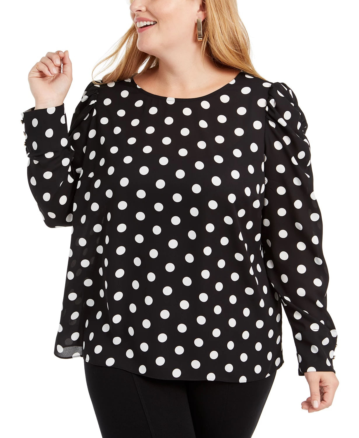 Blusa feminina plus size de bolinhas Alfani preta tamanho 1X