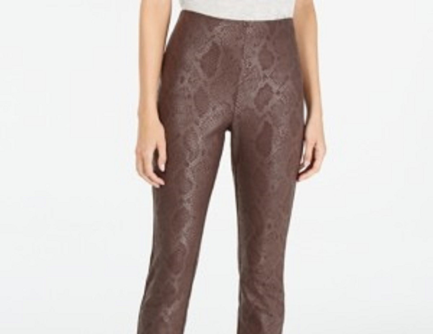 Calça skinny feminina INC International Concepts Petite Metallic Python-Embossed, marrom, tamanho 12 P