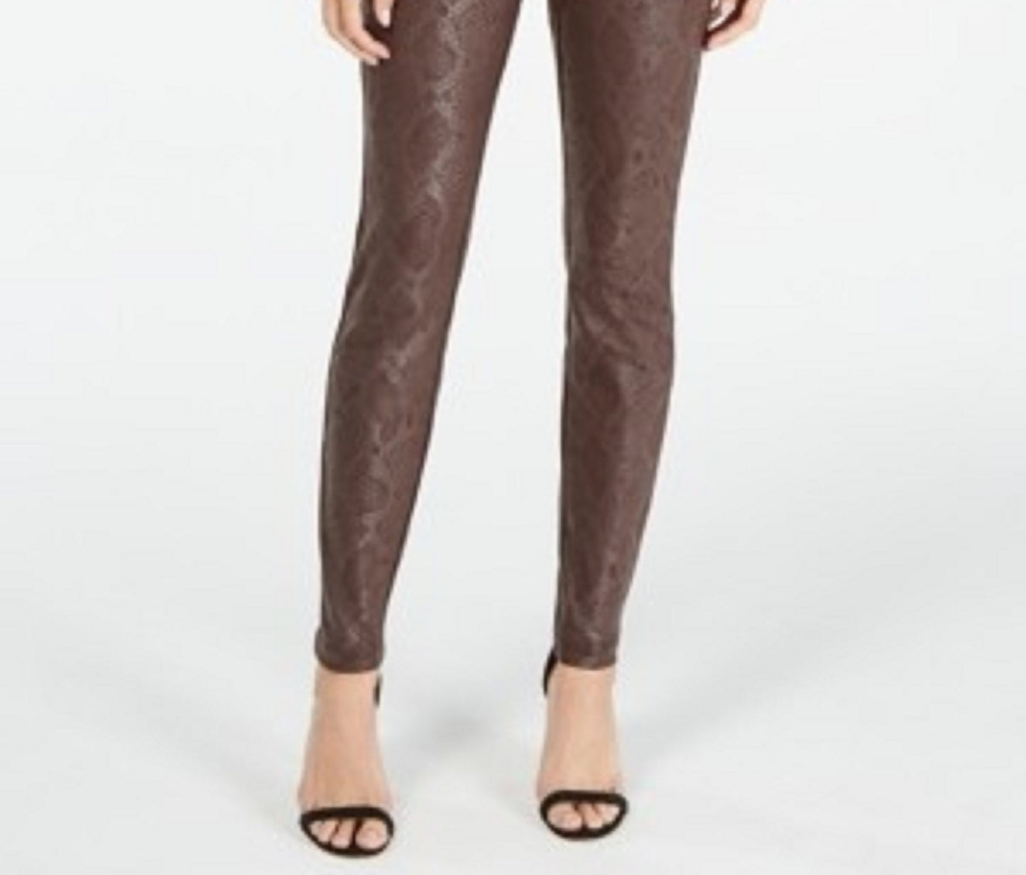 Calça skinny feminina INC International Concepts Petite Metallic Python-Embossed, marrom, tamanho 12 P
