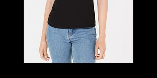 Camisola feminina Bar III com acabamento em renda e detalhes cruzados, preta, tamanho extragrande