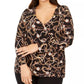 Blusa feminina com sobrepeliz e zíper estampado da INC International Concepts, preta, tamanho 4X