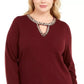 Suéter plus size com decote em forma de fechadura da INC International Concepts para mulheres, tamanho 1X, vermelho