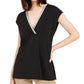 Blusa feminina Alfani com decote em V e detalhes, preta, tamanho grande