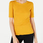 Blusa feminina Maison Jules com decote redondo e mangas curtas, amarelo escuro, tamanho P