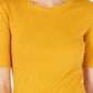 Blusa feminina Maison Jules com decote redondo e mangas curtas, amarelo escuro, tamanho P