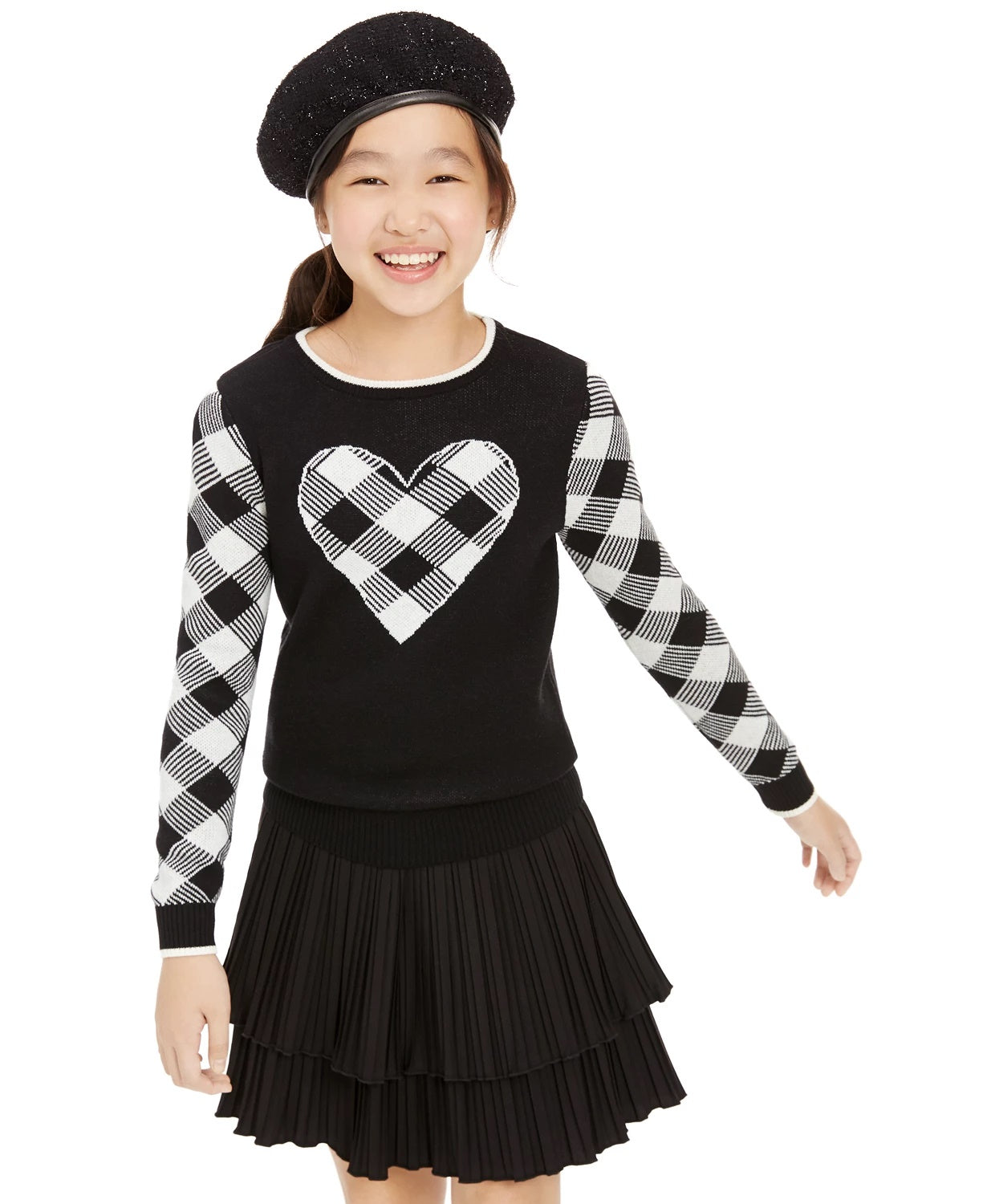 Charter Club Big Girl's Buffalo Check Family Sweater Branco Tamanho P