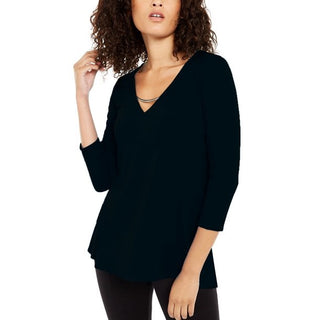 Blusa feminina Alfani com ferragens, preta, tamanho médio