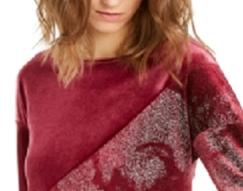 Blusa feminina Alfani com decote redondo e manga 3/4 vermelha e salpicada, tamanho grande