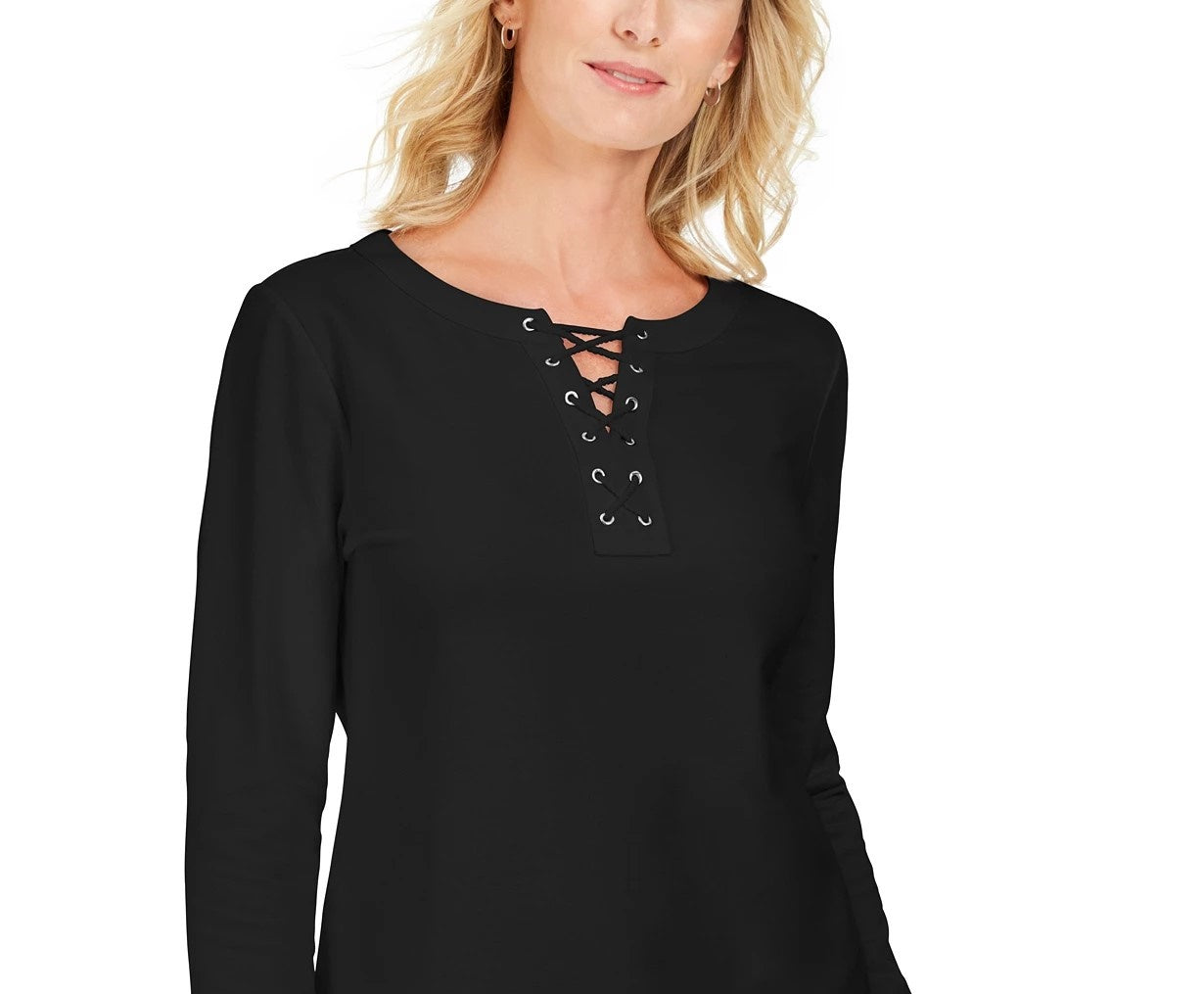 Karen Scott Moletom felpudo francês com cadarço feminino, preto, tamanho pequeno