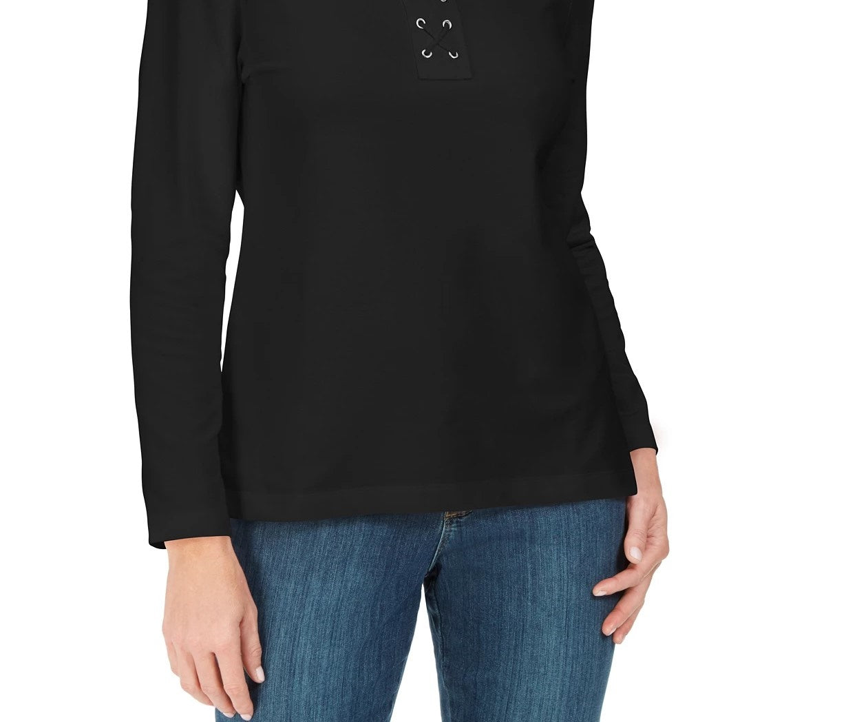 Karen Scott Moletom felpudo francês com cadarço feminino, preto, tamanho pequeno