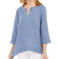 Blusa de linho com bainha desfiada feminina Charter Club, azul-marinho, tamanho X-S