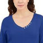 Blusa feminina Karen Scott com decote em V e detalhes em botões, azul escuro, tamanho médio