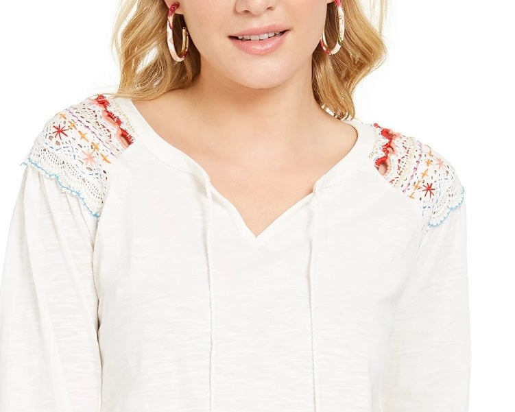 Blusa feminina bordada com ombros de fora, tamanho natural, pequena, estilo &amp; co