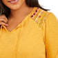 Blusa feminina bordada com ombro estilo &amp; co, dourada, tamanho grande