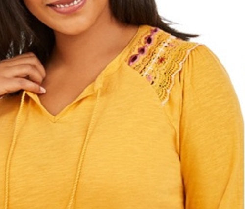 Blusa feminina bordada com ombro estilo &amp; co, dourada, tamanho grande