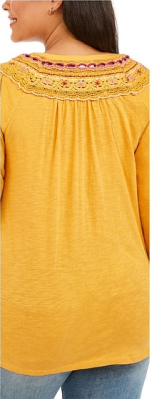 Blusa feminina bordada com ombro estilo &amp; co, dourada, tamanho grande