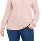 Blusa camponesa bordada de gaze de algodão plus size Style &amp; Co feminina, rosa, tamanho 2X