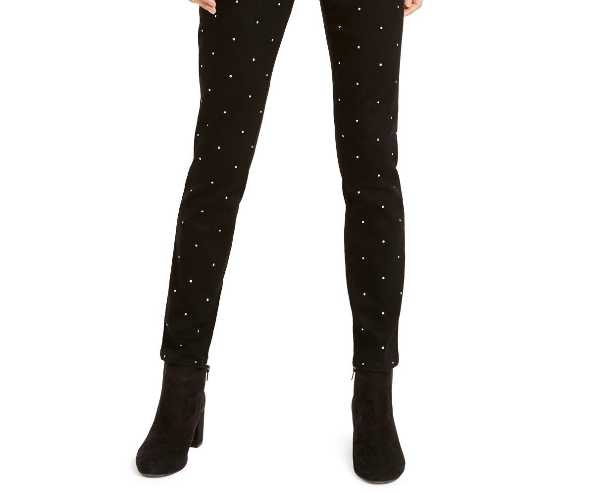 Calça jeans skinny feminina Bar III com tachas no tornozelo, preta, tamanho 2